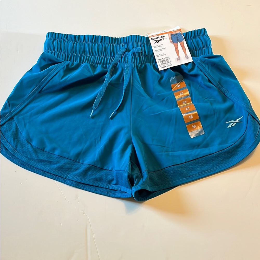 Reebok Blue Athletic Shorts Lightweight Elastic Waist-M, color is Seaport